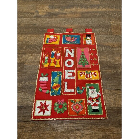 Vintage Bucilla Christmas Needlecraft NOEL Jeweled Panel Wall Hanging Completed